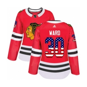 Women Adidas Chicago Blackhawks #30 Cam Ward Authentic Red USA Flag Fashion NHL Jersey