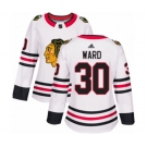 Women Adidas Chicago Blackhawks #30 Cam Ward Authentic White Away NHL Jersey