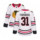 Women Adidas Chicago Blackhawks #31 Anton Forsberg Authentic White Away NHL Jersey