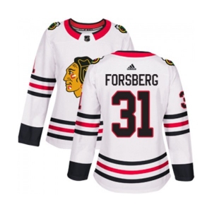 Women Adidas Chicago Blackhawks #31 Anton Forsberg Authentic White Away NHL Jersey