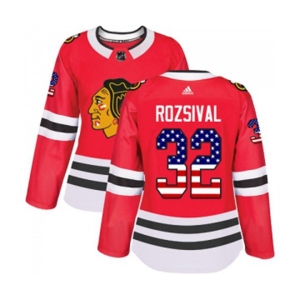 Women Adidas Chicago Blackhawks #32 Michal Rozsival Authentic Red USA Flag Fashion NHL Jersey