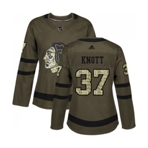 Women Adidas Chicago Blackhawks #37 Graham Knott Authentic Green Salute to Service NHL Jersey