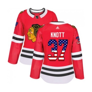 Women Adidas Chicago Blackhawks #37 Graham Knott Authentic Red USA Flag Fashion NHL Jersey