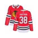 Women Adidas Chicago Blackhawks #38 Ryan Hartman Red Home Authentic Stitched NHL Jersey