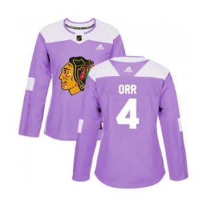 Women Adidas Chicago Blackhawks #4 Bobby Orr Authentic Purple Fights Cancer Practice NHL Jersey