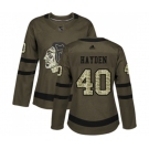 Women Adidas Chicago Blackhawks #40 John Hayden Authentic Green Salute to Service NHL Jersey