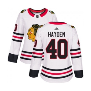 Women Adidas Chicago Blackhawks #40 John Hayden Authentic White Away NHL Jersey