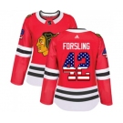 Women Adidas Chicago Blackhawks #42 Gustav Forsling Authentic Red USA Flag Fashion NHL Jersey