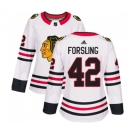 Women Adidas Chicago Blackhawks #42 Gustav Forsling Authentic White Away NHL Jersey