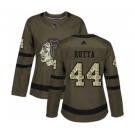Women Adidas Chicago Blackhawks #44 Jan Rutta Authentic Green Salute to Service NHL Jersey