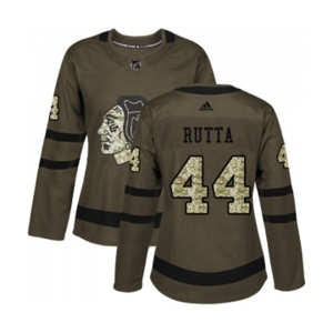 Women Adidas Chicago Blackhawks #44 Jan Rutta Authentic Green Salute to Service NHL Jersey