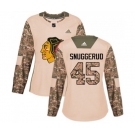 Women Adidas Chicago Blackhawks #45 Luc Snuggerud Authentic Camo Veterans Day Practice NHL Jersey