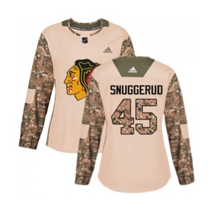 Women Adidas Chicago Blackhawks #45 Luc Snuggerud Authentic Camo Veterans Day Practice NHL Jersey