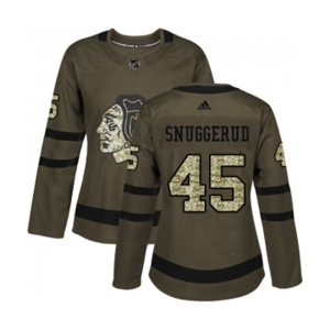 Women Adidas Chicago Blackhawks #45 Luc Snuggerud Authentic Green Salute to Service NHL Jersey