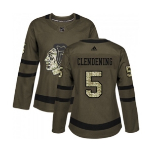 Women Adidas Chicago Blackhawks #5 Adam Clendening Authentic Green Salute to Service NHL Jersey