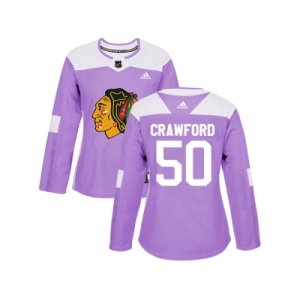 Women Adidas Chicago Blackhawks #50 Corey Crawford Purple Authentic Fights Cancer Stitched NHL Jersey