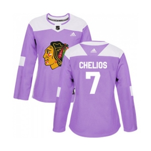 Women Adidas Chicago Blackhawks #7 Chris Chelios Authentic Purple Fights Cancer Practice NHL Jersey