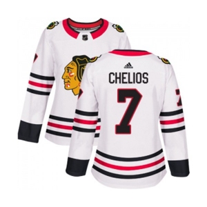 Women Adidas Chicago Blackhawks #7 Chris Chelios Authentic White Away NHL Jersey