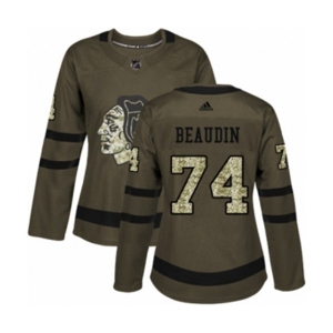 Women Adidas Chicago Blackhawks #74 Nicolas Beaudin Authentic Green Salute to Service NHL Jersey