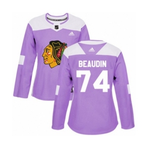 Women Adidas Chicago Blackhawks #74 Nicolas Beaudin Authentic Purple Fights Cancer Practice NHL Jersey