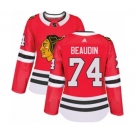 Women Adidas Chicago Blackhawks #74 Nicolas Beaudin Authentic Red Home NHL Jersey