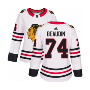 Women Adidas Chicago Blackhawks #74 Nicolas Beaudin Authentic White Away NHL Jersey