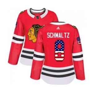Women Adidas Chicago Blackhawks #8 Nick Schmaltz Authentic Red USA Flag Fashion NHL Jersey