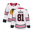 Women Adidas Chicago Blackhawks #81 Marian Hossa Authentic White Away NHL Jersey