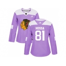 Women Adidas Chicago Blackhawks #81 Marian Hossa Purple Authentic Fights Cancer Stitched NHL Jersey
