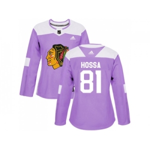 Women Adidas Chicago Blackhawks #81 Marian Hossa Purple Authentic Fights Cancer Stitched NHL Jersey