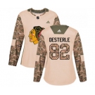 Women Adidas Chicago Blackhawks #82 Jordan Oesterle Authentic Camo Veterans Day Practice NHL Jersey