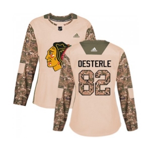 Women Adidas Chicago Blackhawks #82 Jordan Oesterle Authentic Camo Veterans Day Practice NHL Jersey