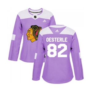 Women Adidas Chicago Blackhawks #82 Jordan Oesterle Authentic Purple Fights Cancer Practice NHL Jersey