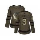 Women Adidas Chicago Blackhawks #9 Bobby Hull Green Salute to Service Stitched NHL Jersey