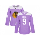 Women Adidas Chicago Blackhawks #9 Bobby Hull Purple Authentic Fights Cancer Stitched NHL Jersey