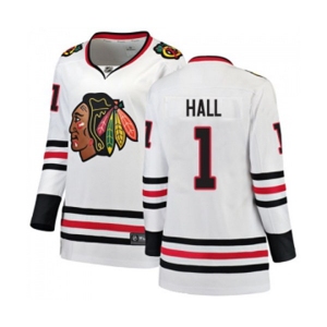 Women Chicago Blackhawks #1 Glenn Hall Authentic White Away Fanatics Branded Breakaway NHL Jersey