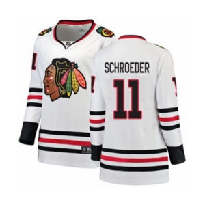 Women Chicago Blackhawks #11 Jordan Schroeder Authentic White Away Fanatics Branded Breakaway NHL Jersey