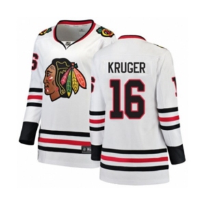 Women Chicago Blackhawks #16 Marcus Kruger Authentic White Away Fanatics Branded Breakaway NHL Jersey