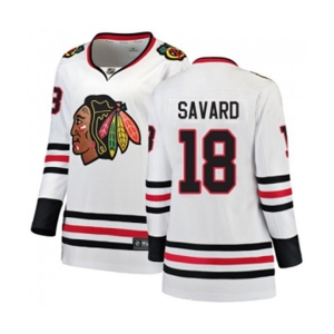Women Chicago Blackhawks #18 Denis Savard Authentic White Away Fanatics Branded Breakaway NHL Jersey