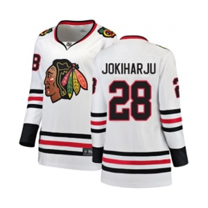Women Chicago Blackhawks #28 Henri Jokiharju Authentic White Away Fanatics Branded Breakaway NHL Jersey