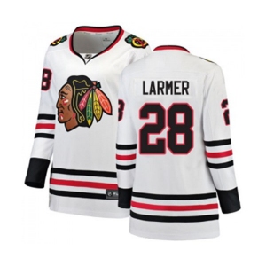 Women Chicago Blackhawks #28 Steve Larmer Authentic White Away Fanatics Branded Breakaway NHL Jersey