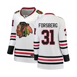 Women Chicago Blackhawks #31 Anton Forsberg Authentic White Away Fanatics Branded Breakaway NHL Jersey