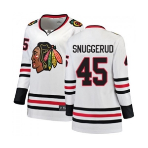 Women Chicago Blackhawks #45 Luc Snuggerud Authentic White Away Fanatics Branded Breakaway NHL Jersey