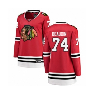 Women Chicago Blackhawks #74 Nicolas Beaudin Authentic Red Home Fanatics Branded Breakaway NHL Jersey