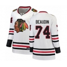 Women Chicago Blackhawks #74 Nicolas Beaudin Authentic White Away Fanatics Branded Breakaway NHL Jersey