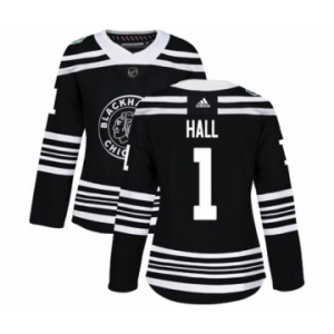 Women's Adidas Chicago Blackhawks #1 Glenn Hall Authentic Black 2019 Winter Classic NHL Jersey