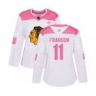 Women's Adidas Chicago Blackhawks #11 Cody Franson Authentic White Pink Fashion NHL Jersey