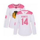 Women's Adidas Chicago Blackhawks #14 Chris Kunitz Authentic White Pink Fashion NHL Jersey