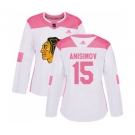 Women's Adidas Chicago Blackhawks #15 Artem Anisimov Authentic White Pink Fashion NHL Jersey