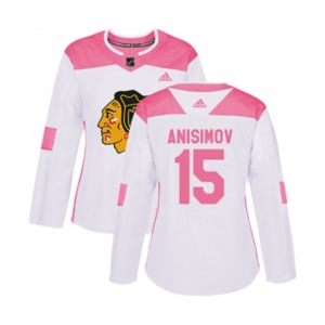 Women's Adidas Chicago Blackhawks #15 Artem Anisimov Authentic White Pink Fashion NHL Jersey